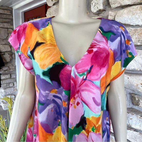 Lauren Ralph Lauren Size Large Watercolor Floral Print Crepe Tunic Blouse - Picture 3 of 12
